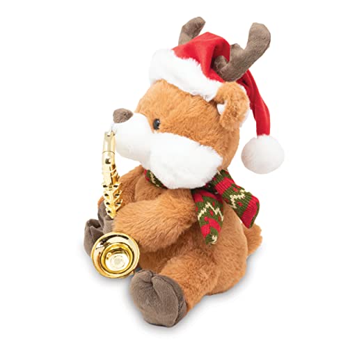 Cuddle Barn - Merry Saxmas Sterling | Animated Christmas Reindeer Stuffed Animal Plush Toy, Sways, Lights Up, and Plays Saxophone to Have Yourself a Merry Little Christmas, 12 inches