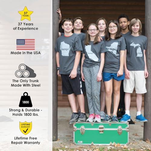 C&N Footlockers Camp Trunk Footlocker - Happy Camper with Black Trim 32 x 18 x 13.5 Inches
