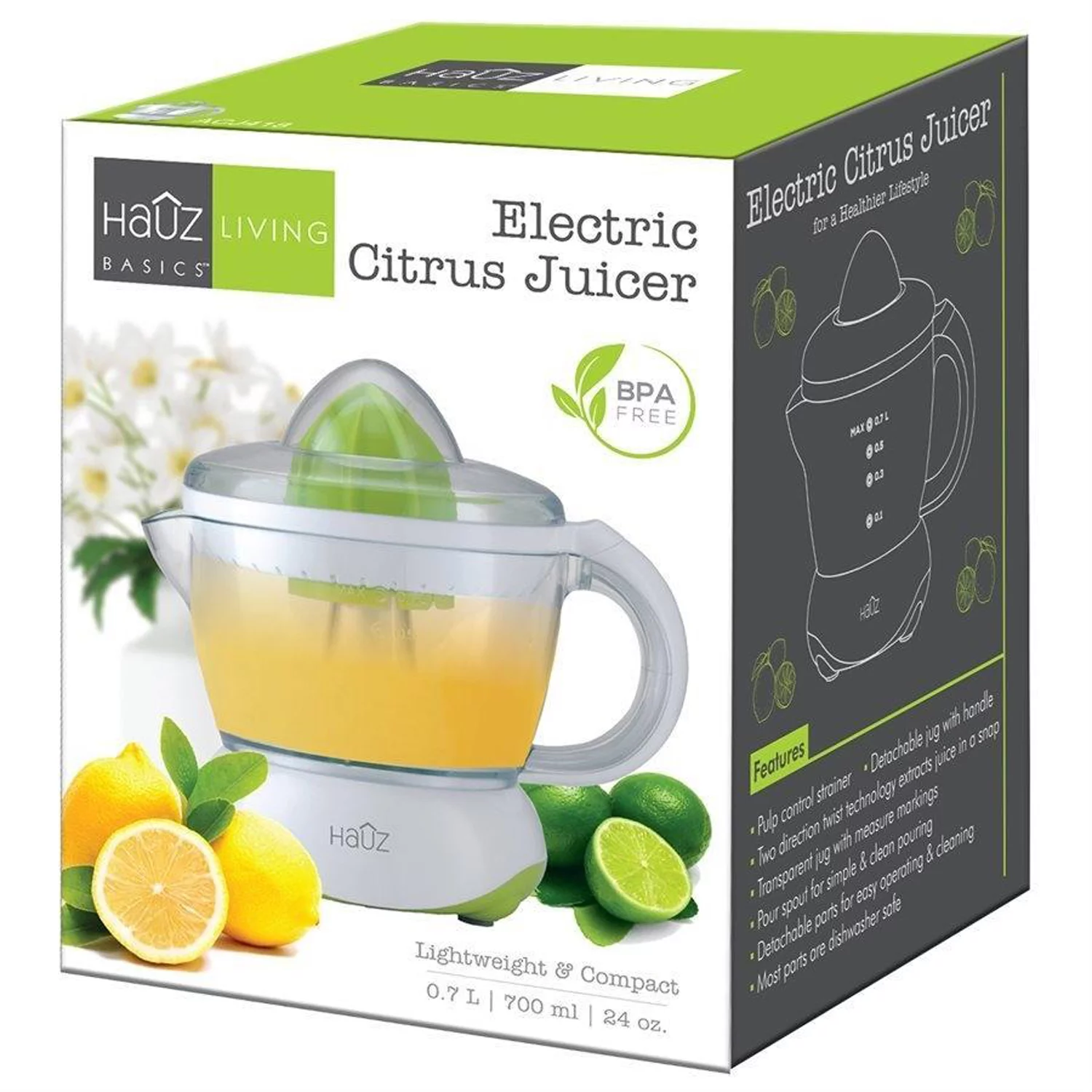 Hauz ACJ418 - Electric Citrus Juicer, 700ml, Light and Compact, White