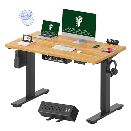 FLEXISPOT EN2 Whole-Piece Standing Desk with Clamp Power Strip, 55 x 28” Electric Stand Up Height Adjustable Desk with Cable Management (Black Frame + 55
