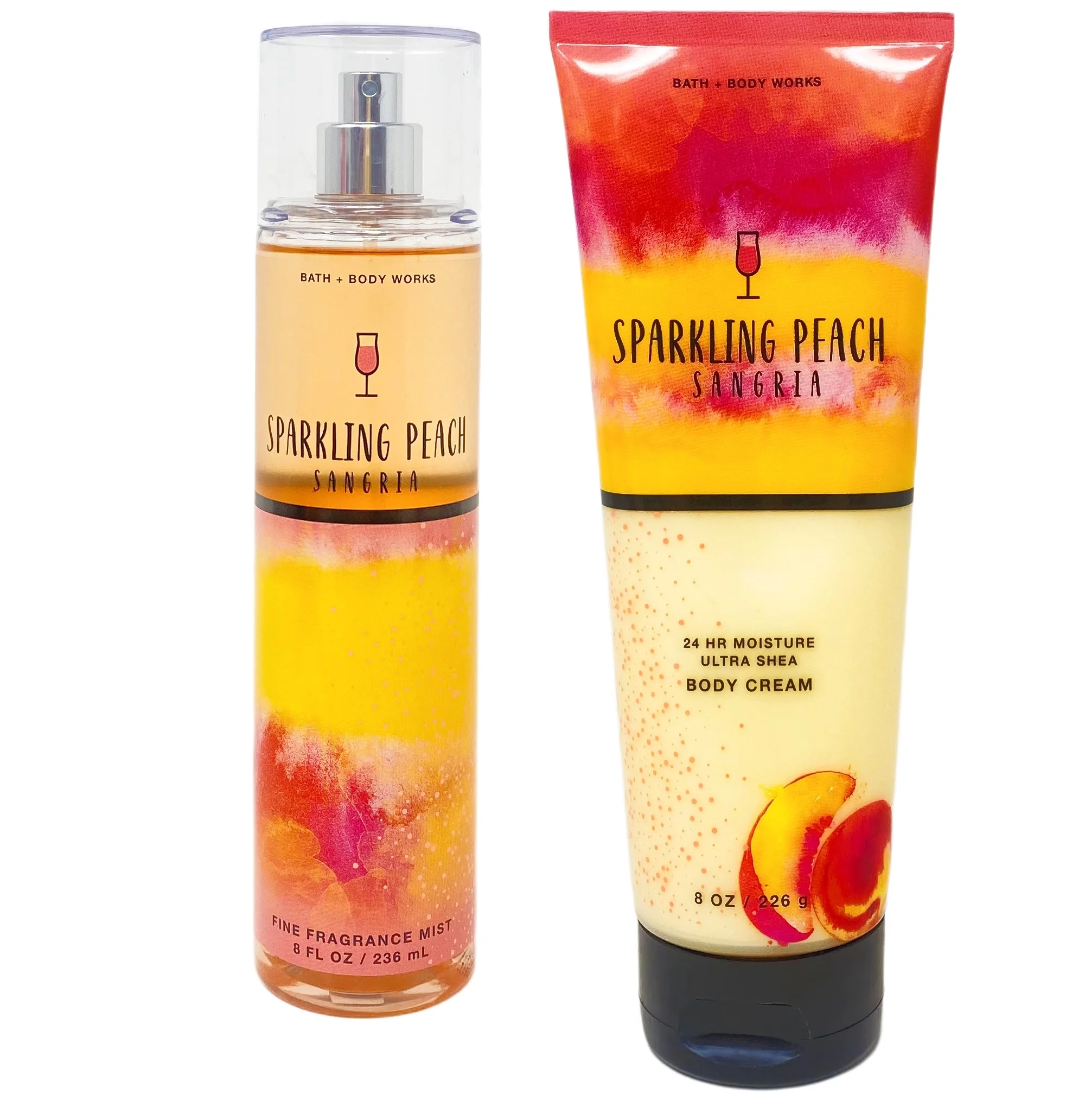 Bath and Body Works SPARKLING PEACH SANGRIA Gift Set - Fine Fragrance Mist - Body Cream - Full Size