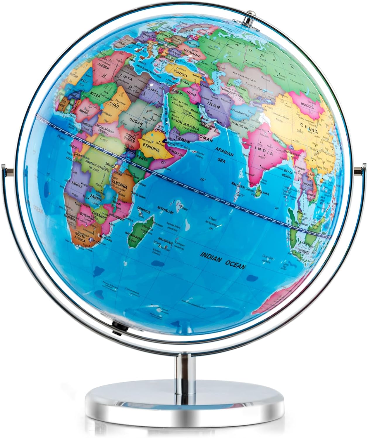 COSTWAY Illuminated World Globe, 13” Desktop Geographic Globe w/LED Light & Easy-to-Read Clear Map for Students, 720° Rotation Decorative Globe, Educational Interactive Globe for School, Classroom