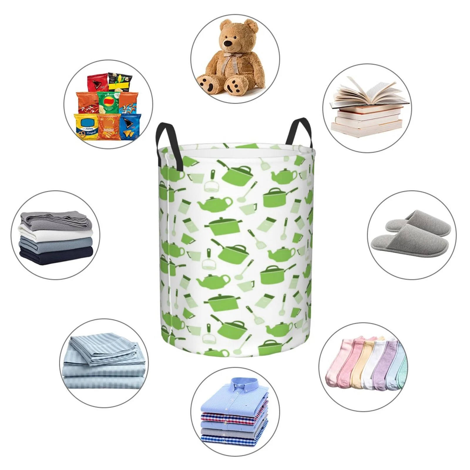 Fotbe Laundry Hamper With Durable Leather Laundry Basket Kitchen Utensiles Cooking Pots Thickened Waterproof Round Collapsible Laundry Hamper, Dirty Clothes Laundry Basket