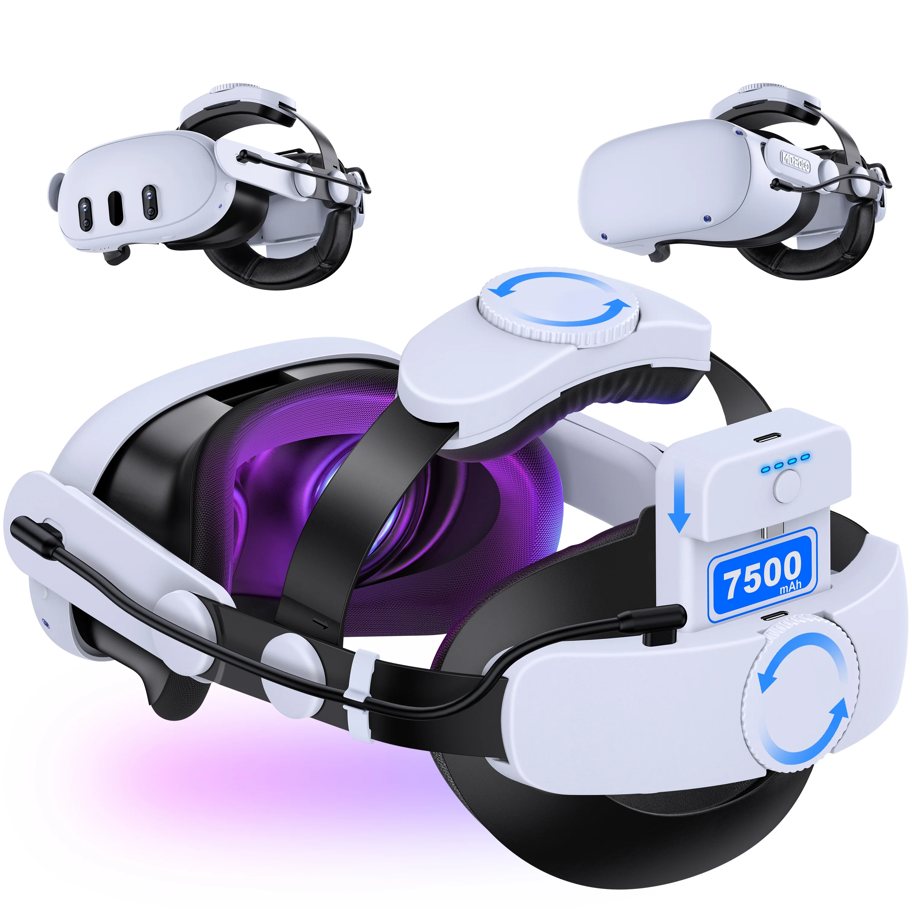 Head Strap for Oculus Quest 2 & 3 Accessories,with 7500mAh Rechargeable Battery,DinoFire VR Accessories Adjustable Elite Strap for Oculus Quest 2 & 3 VR Headset