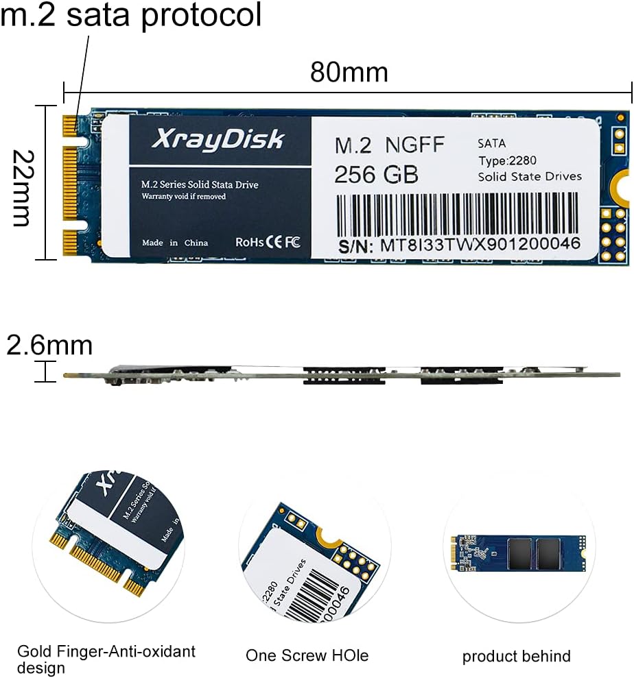 XrayDisk 1TB SSD with SLC Cache 3D NAND TLC M.2 2280 SATA III 6Gb/s Internal Solid State Drive SSD (Read/Write Speed up to 530/480 MB/s) 1000GB Compatible with Laptop & PC Desktop (1TB, A-Black) Pack of 2