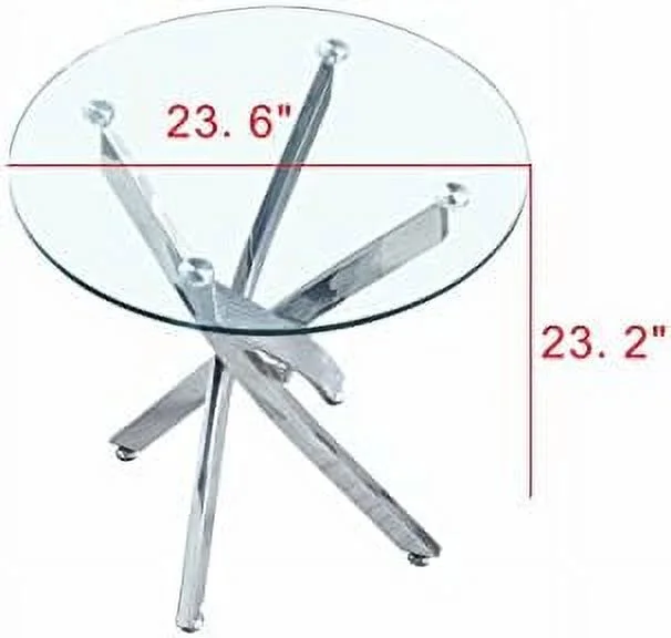 RUNFAYBIU Round Glass End Table with Chrome Legs  Modern Tempered Glass   0.39" Thick Clear Glass Top Bedside Table Accent Table for Small Space Living Room Bedroom (Silver)