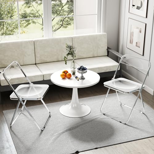 Acrylic Folding Chairs with Stackable, Clear Plastic Chair with Crystal Seat-PC & Metal Chrome Frame, Weight Capacity 350 lbs, 2 Pack,Transparent