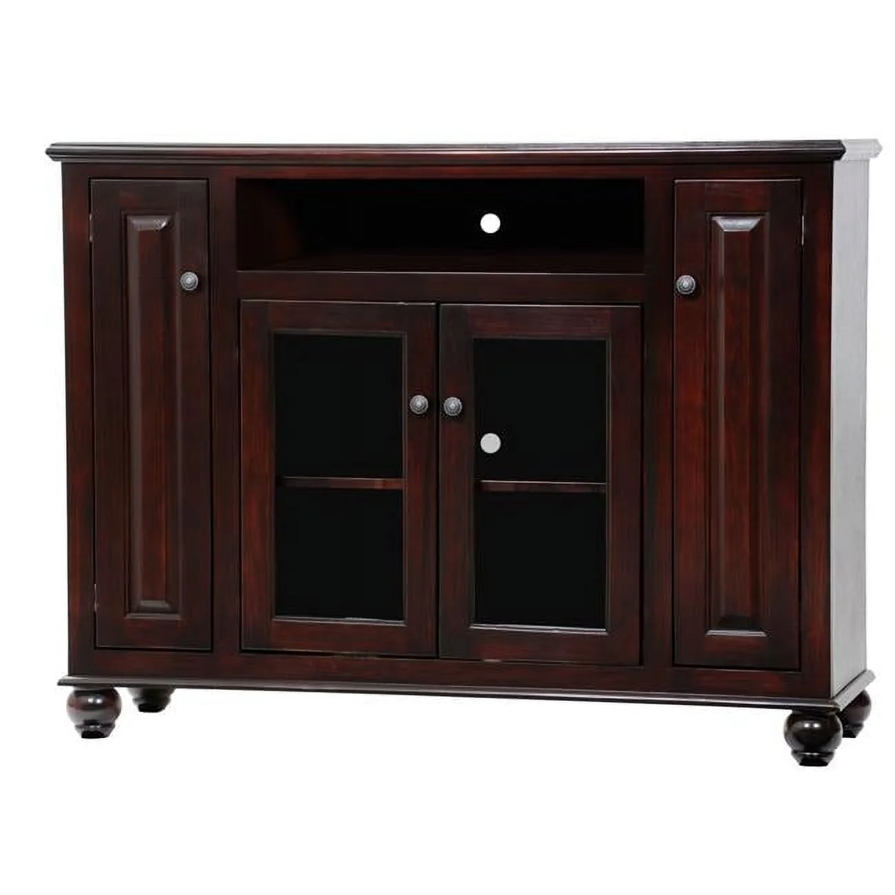 Poplar Tall Deluxe Entertainment Console with 3 Fixed Wood Shelves, Havana Gold