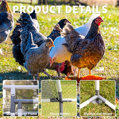 Large Metal Chicken Coop Walk-in Poultry Cage with Water-Resident and Anti-UV Cover Duck Rabbit Cat House Outdoor Chicken Run Pen with Flat Roof Cage