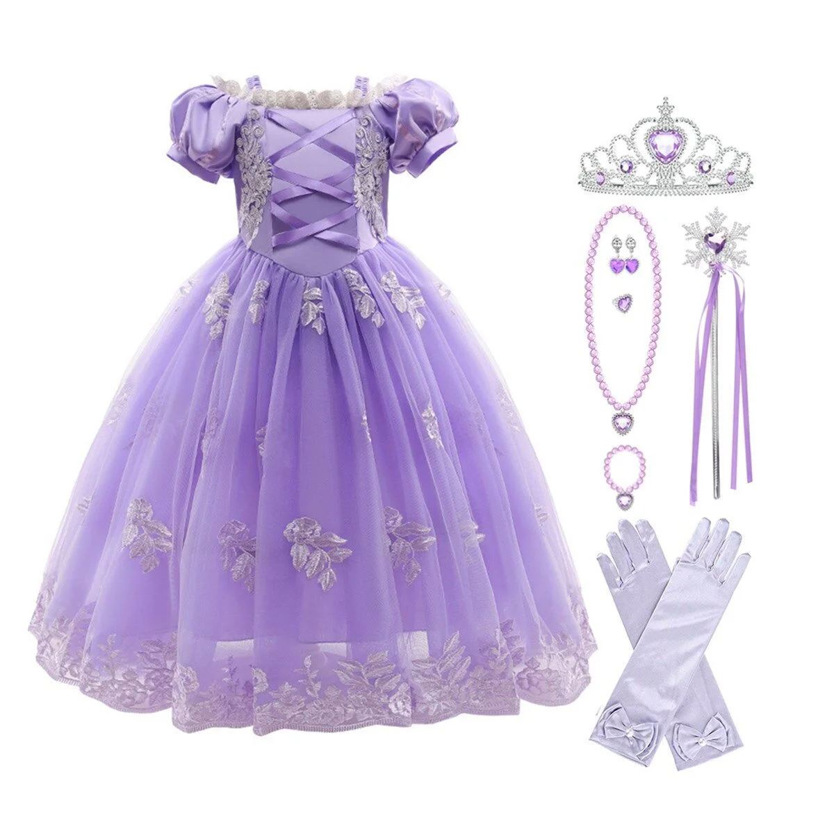 HAWEE Princess Sofia Dress for Girl Repunzel Cosplay Halloween Costume Puff Sleeve Layerd Dresses