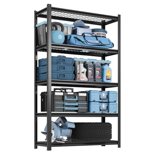 FLEXIMOUNTS Garage Shelving, Heavy Duty Shelving 2000 lbs, 5-Tier Garage Storage Shelves,Industrial Shelves for Heavy Tools and Equipment, 48