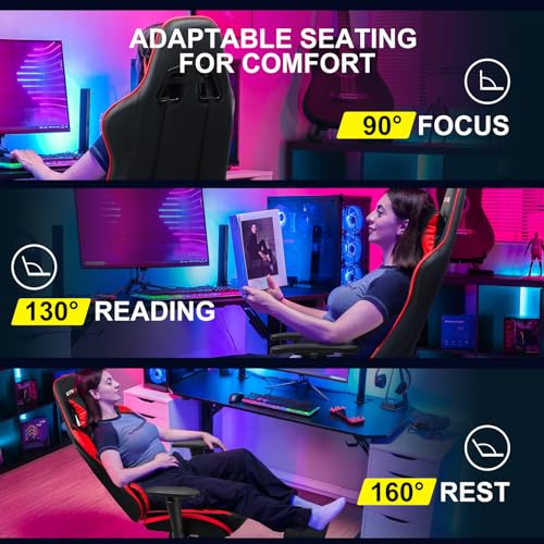 GTRACING Gaming Chair with Footrest, Ergonomic Computer Game Desk Chair, Reclining Game Chair Seat Height Adjustment, Swivel Rocker with Headrest and Lumbar (Blue)