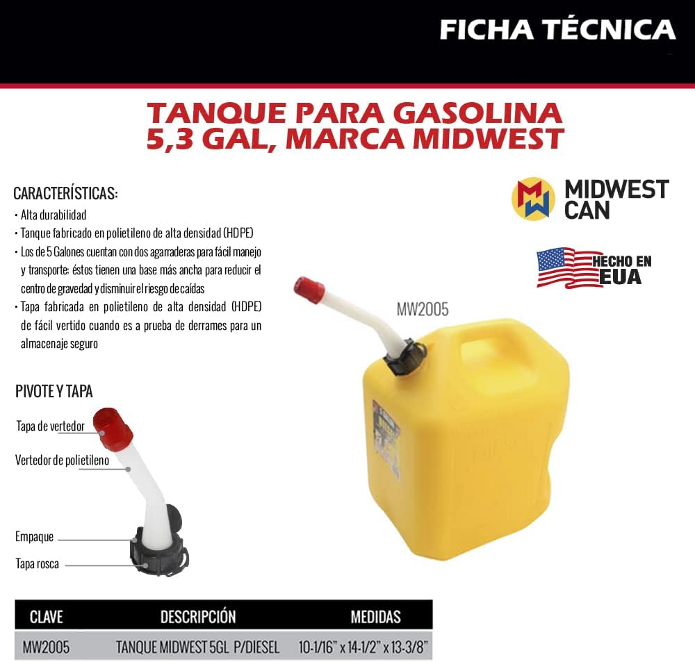 Midwest 5 Gallon Spill Proof Diesel Can Carb Approved 31754