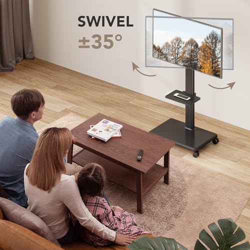 Universal Floor TV Stand, Portable Rolling Floor TV Mount with Wheels, 80 Degree Swivel Height Adjustable for 27 to 65 Inch LCD LED OLED TVs, Holds up to 88 lbs Mobile TV Cart, Max VESA 400x400mm