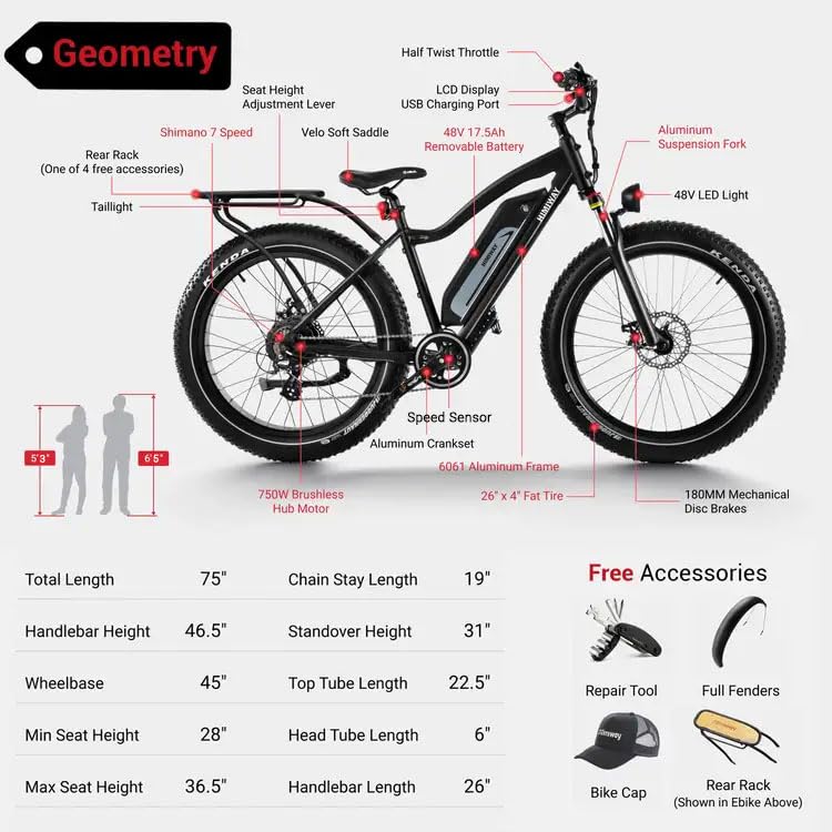 Himiway Cruiser Electric Bike, 750W 60MI 48V 17.5Ah Battery 26