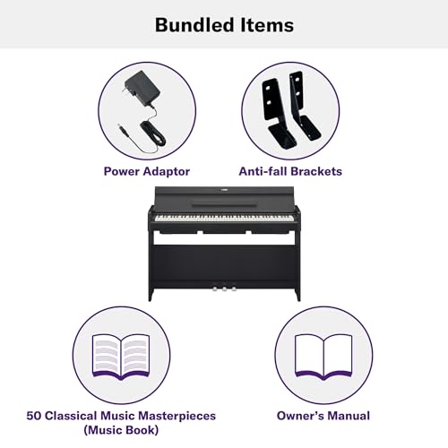 Yamaha Arius, 88-Key Weighted Action Digital Beginner and Intermediate Players, Dynamic Response, Grand Piano Sound, 3-Pedal Unit, Upright Design, Bench Included, Dark Rosewood (YDP105R)