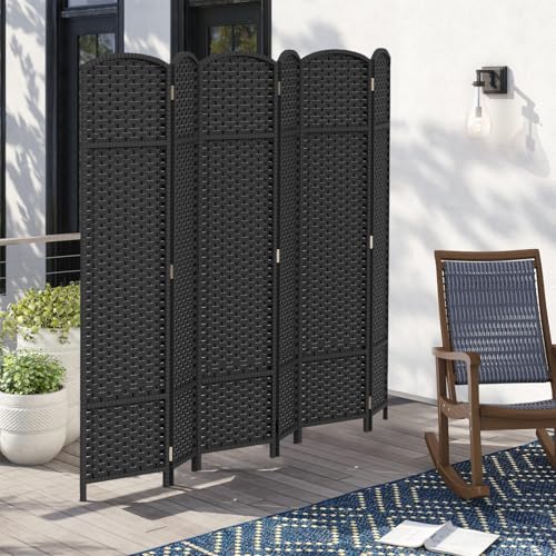 Room Divider 4 Panel Screen 5.6 Ft Tall Partition Room Dividers Brown Privacy Screens Folding Room Separation Free Standing Waterproof Wood Frame Wall Divider