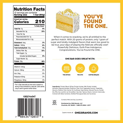 ONE Protein Bars, Fruity Cereal, Gluten Free Protein Bar with 20g Protein and only 1g Sugar, Snacking for High Protein Diets, 2.12 Ounce Pack (12 Count)
