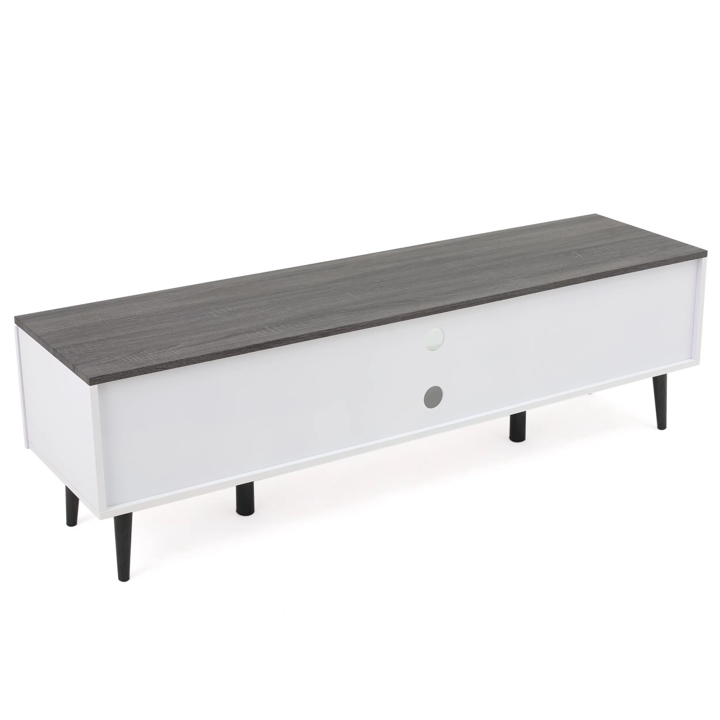 Aldrige Mid-Century Modern Two-Toned TV Stand with Glass Shelf, Gray and Matte White