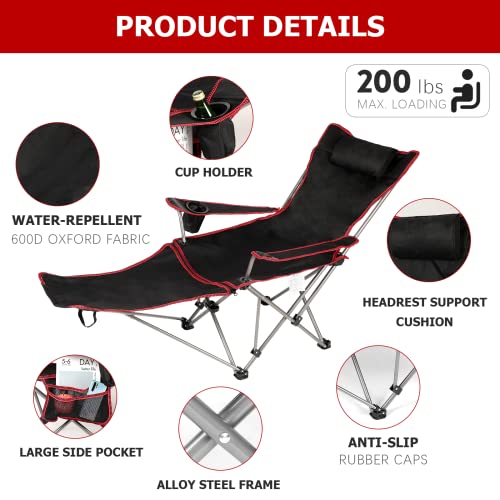 YSSOA Removable Footrest Reclining Camping Chair, 1-Pack, Black