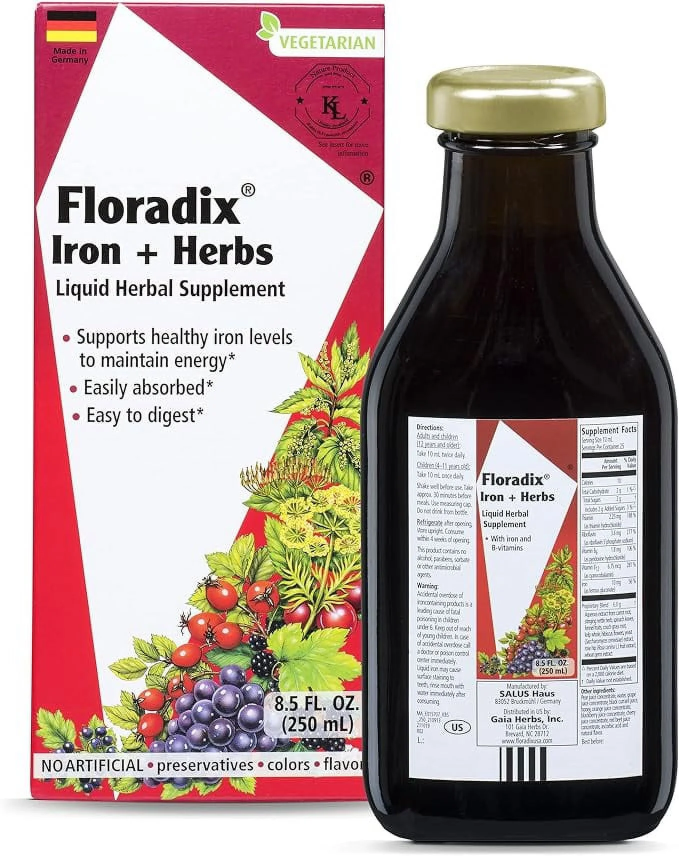 Floradix Iron And Herbs Liquid Extract, 8.5 Oz, 2 Pack