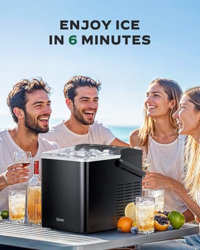 Silonn Ice Makers Countertop, 26Lbs/24H, Self-Cleaning Ice Machine, 9 Cubes Ready in 6 Mins, 2 Sizes of Bullet Ice, Ice Makers for Home Kitchen Office Bar Party, Black