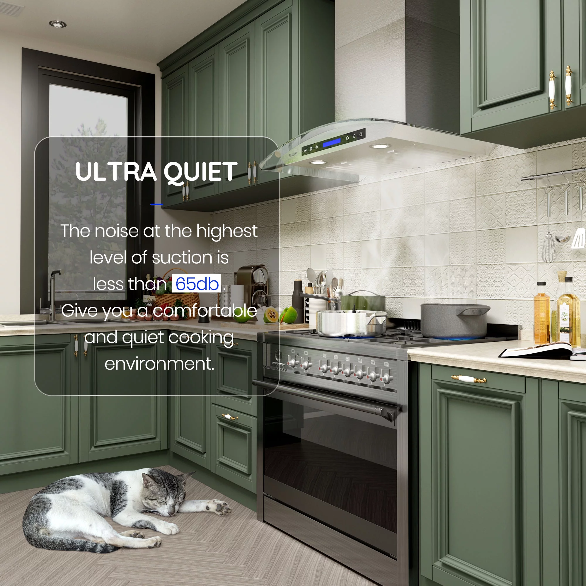 EKON KITCHEN EXPERT 36 Inches Tempered Glass Ducted Wall Mount Range Hood with Remote Control Included NAP03-36