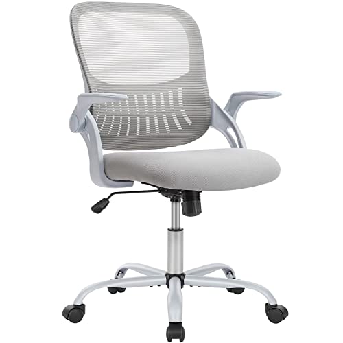 Home Office Desk Chair, Ergonomic Computer Managerial Executive Chairs Mid-Back Work Swivel Task Chairs with Wheels, Lumbar Support, Comfy Flip-up Armrest for Gaming, Study, Student