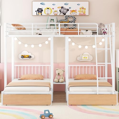 Heavy Duty Triple Bunk Bed for 3 Kids, Twin Over Twin & Twin Bunk Beds with Guardrails and Ladder, Twin Over 2 Twin Triple Bunk for Kids, Teens, Black Triple Bunk Bed Twin Size