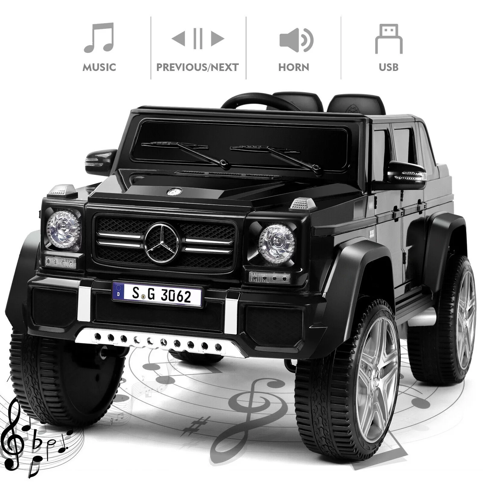 JOYLDIAS 12V Kids Ride on Car 3 Speeds Licensed Mercedes-Benz Electric Toy with Remote Control, LED Light (Black)
