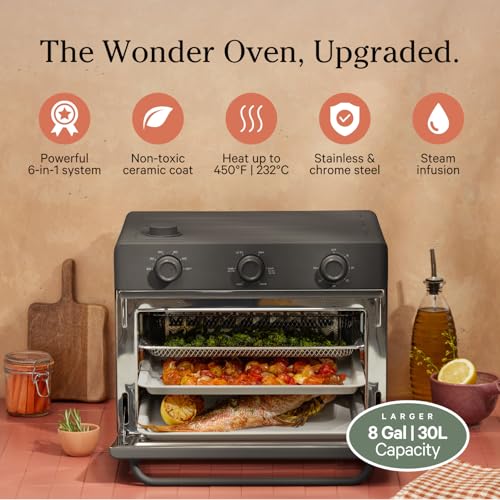 Our Place Wonder Oven | 6-in-1 Air Fryer & Toaster Oven with Steam Infusion | Compact, Countertop Friendly, Fast Preheat, Multifunctional | Air Fry, Toast, Roast, Bake, Reheat & Broil | Char