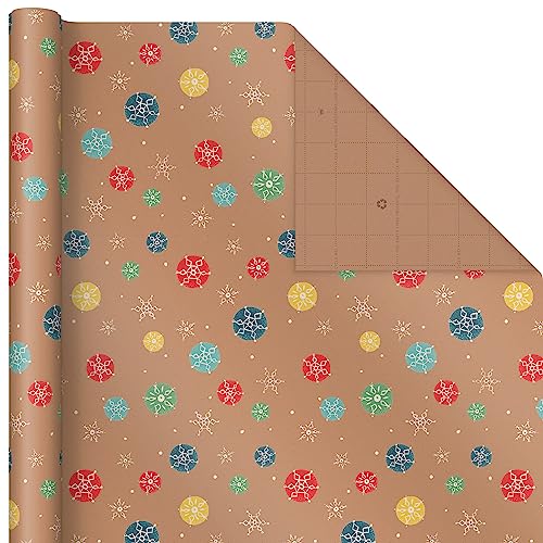 Hallmark Christmas Wrapping Paper Rolls, Brown Kraft Holiday Gift Wrap (Pack of 3: 90 sq. ft. ttl) Snowflakes, Pink Trees, 