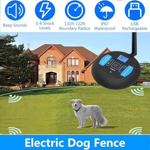 BNDHDEH Dog Wireless Fence, Electric Dog Fence & Remote Training Collar, Rechargeable Waterproof, Vibrate/Shock, Adjustable Control Range 80 to 1964 Feet, Electric Dog Boundary Containment System