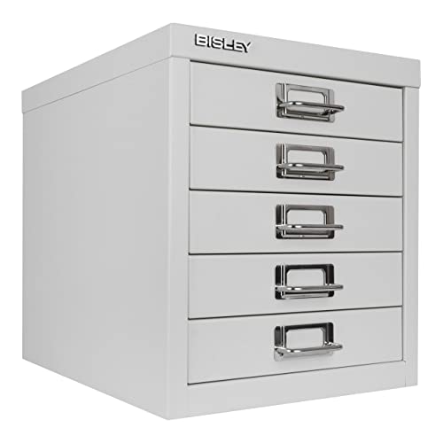 Bisley 10-Drawer Steel MultiDrawer Cabinet - Black, Chrome Pull Handles with Label Holders, Powder-Coated Steel, Removable Drawers, Fits Under Most Desks, Labels Included