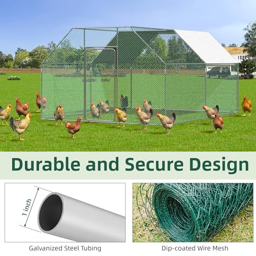 Esright Extra Large Metal Chicken Coop Run for Yard with Cover, 19.5x10x6.4 FT Walk-in Chicken Pen for Outdoor, Backyard, and Farm, Hen Cage House Suitable for 15-20 Chickens and Other Poultry