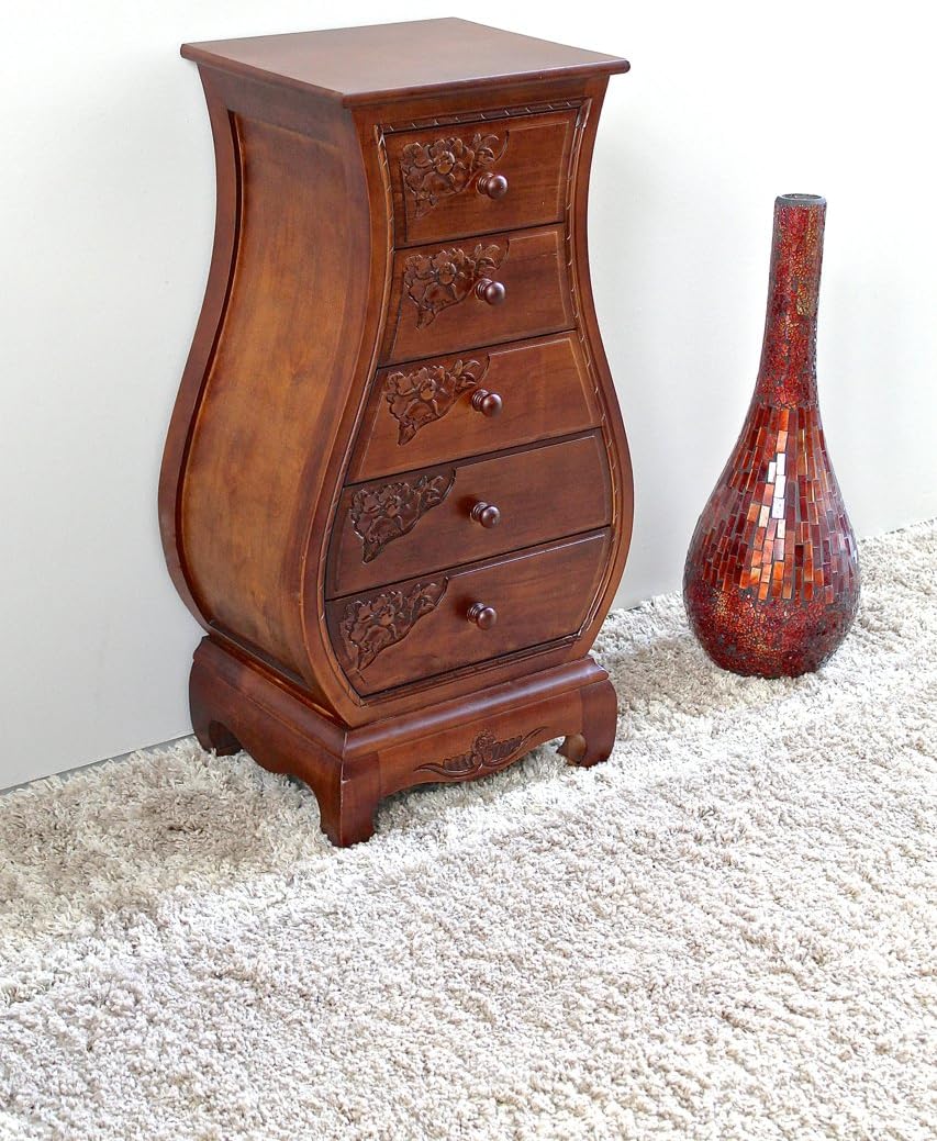International Caravan Hand Carved Wood 5-Drawer Bombay Chest