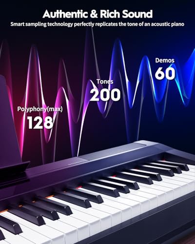 STRICH Digital Piano 88 Key Full Size Weighted Keyboard, Hammer-Action Portable Electric Piano For Beginner Adults, Bundle With Sustain Pedal, Piano Stickers, Music Rest, Black, SDP-P7