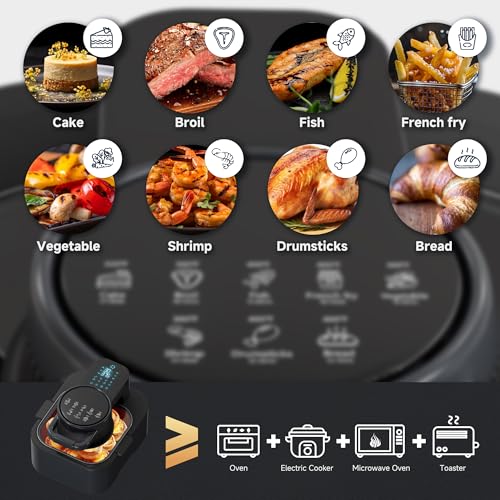 8QT Easy View Non Toxic Air Fryer, 1750W, 6-in-1 Non-drawer Digital Air Fryer, Precise Temp & Timer Control and Pre-Set Timer, Auto Shutoff, Roast, Bake, Air Fry, Broil, Reheat & Dehydrate, Black
