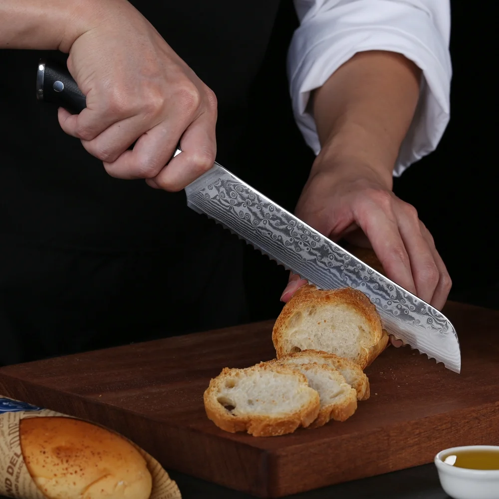 6Pcs TURWHO Kitchen Knife Japanese VG10 Damascus Steel Chef Knives + Knife Block