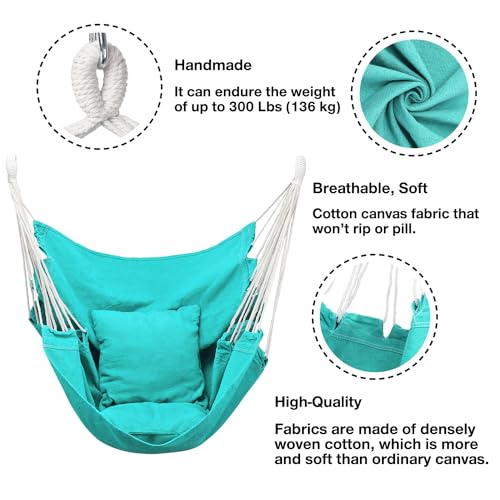 Hommtina Hammock Chair Hanging Rope Swing, Max 300 Lbs Hanging Chair with Pocket & Durability Perfect for Outdoor, Home, Bedroom, Patio, Yard (Pillows NOT Included,Dark Gray)