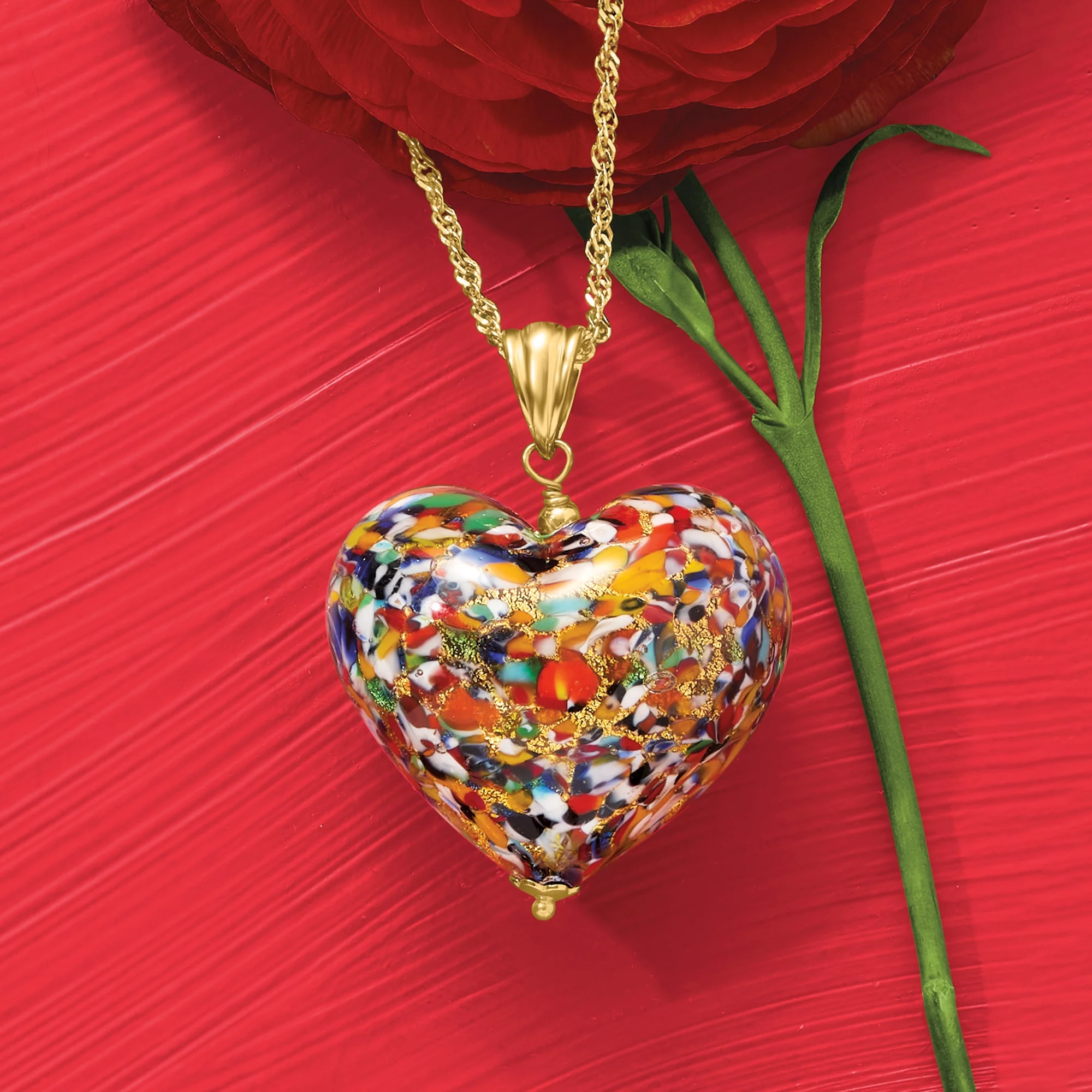 Ross-Simons Italian Murano Glass Heart Pendant Necklace in 18kt Gold Over Sterling, Women's, Adult