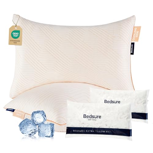 Bedsure Memory Foam Pillows King Size, Set of 2, Adjustable Firm Bed Pillows for Sleeping, Cooling Dual-Sided Design, Rayon Derived from Bamboo Pillowcases for Side, Back, Stomach Hot Sleepers