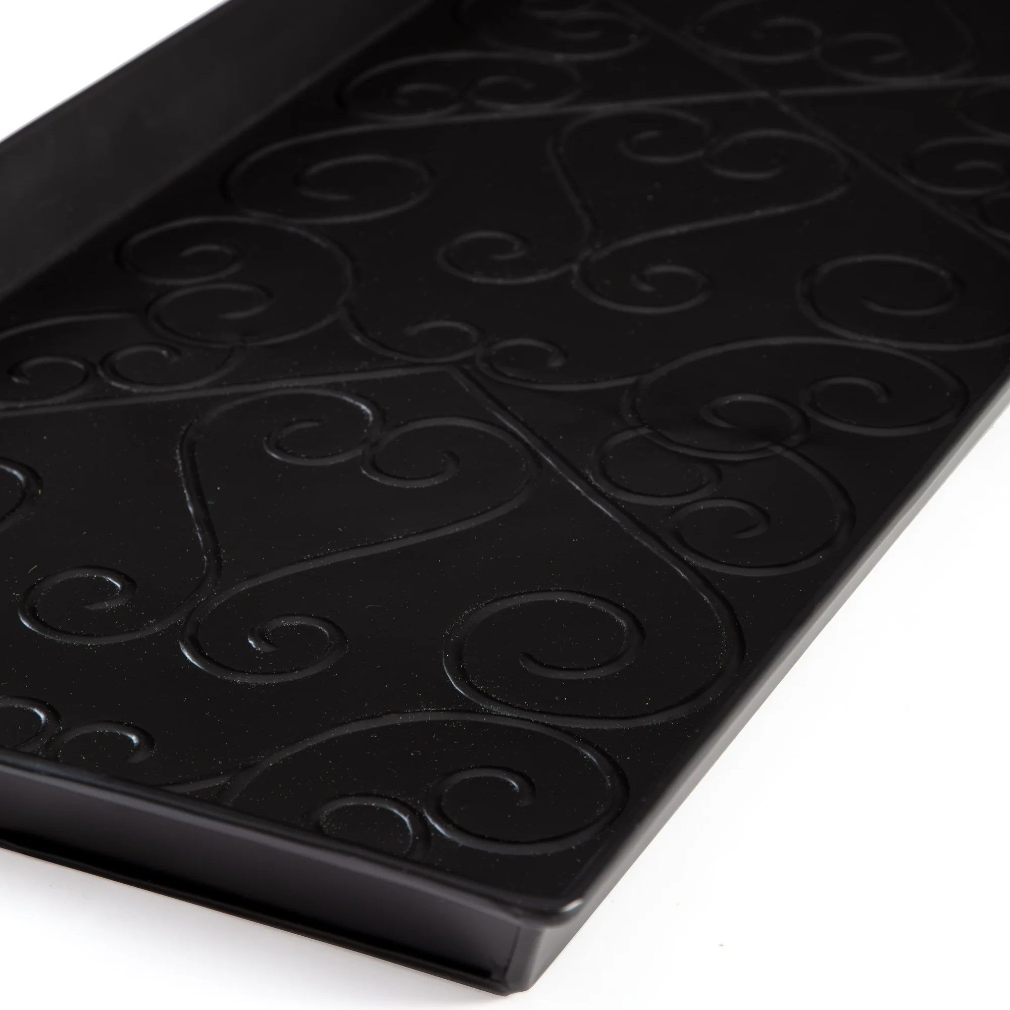 Black Metal Boot Tray with Tan & Black Chevron Coir Insert