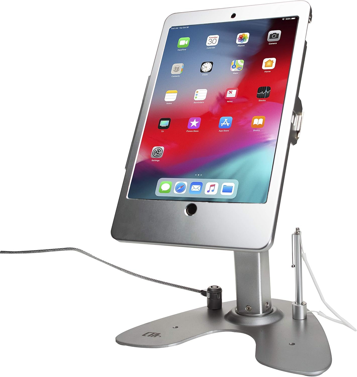 Dual Kiosk Stand – CTA Security Stand with Locking Case, Cable, Stylus and Tether – Compatible with Headphone Jack, iPad 7th/ 8th/ 9th Gen 10.2”, iPad Pro 10.5 (PAD-ASKW10) – White