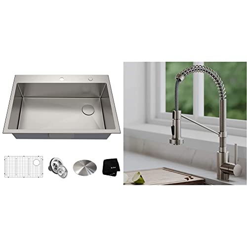 KRAUS Standart PRO 22-inch Drop-In Top Mount 16 Gauge Stainless Steel Single Bowl Laundry Utility Sink, KHT301-22L