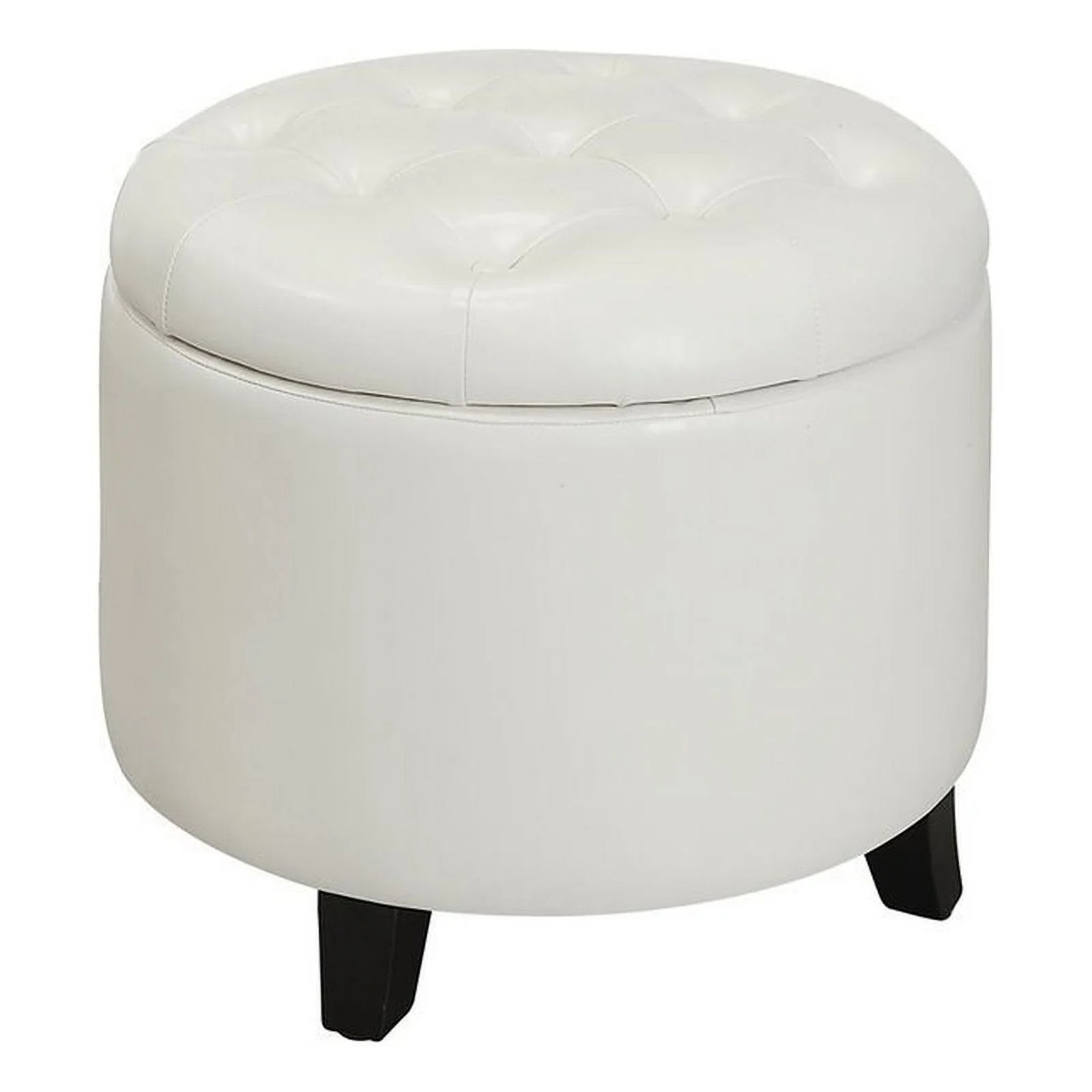 Pemberly Row Modern Round Ottoman in Ivory Faux Leather Fabric