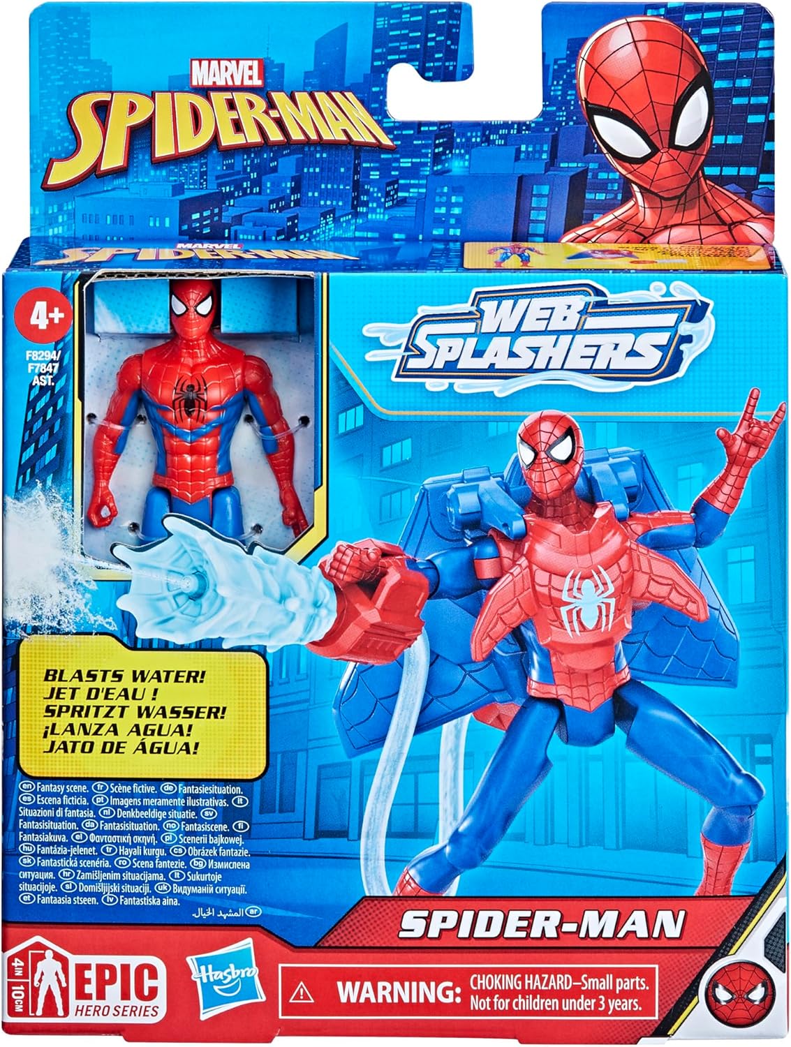 Marvel Spider-Man Aqua Web Warriors 4-Inch Spider-Man Action Figure with Refillable Water Gear Accessory, Action Figures for Boys and Girls 4 and Up