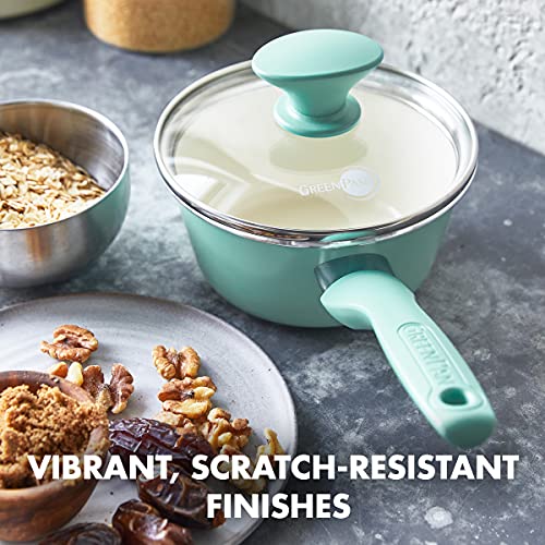 GreenPan Rio Healthy Ceramic Nonstick 2QT Saucepan with Lid, PFAS-Free, Dishwasher Safe, Turquoise