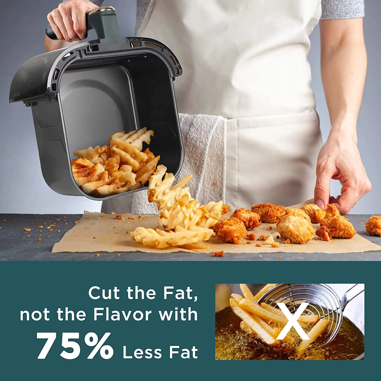 HAUSHOF 5.8QT Air Fryer Small Oven, Digital Oil-Less Cooker 1450W Airfryer, 8 Presets Cooking Functions, Time & Temperature Control, with Nonstick Tray, Green