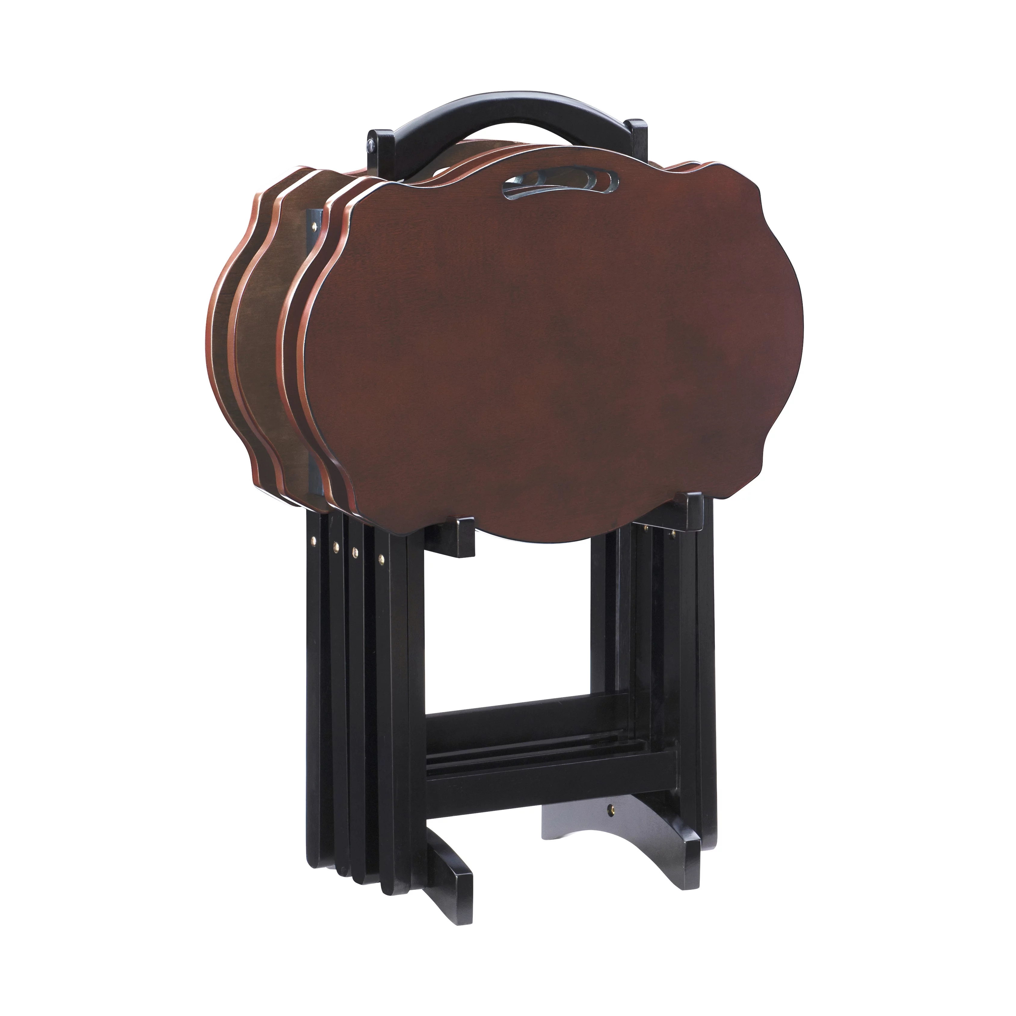 Powell Serpentine 5-Piece Indoor Folding Side Table, Snack, or TV Tray Set with Stand, 26